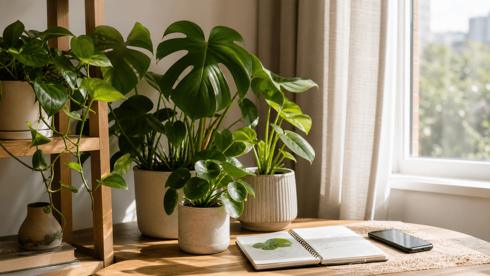 Indoor plants in soft window light